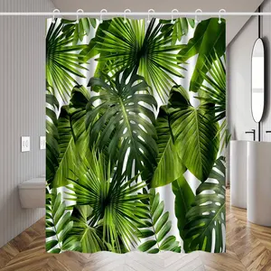 [Palm Leaf Shower] 1pc Tropical Palm Leaf Green Plant Pattern Shower Curtain High-End Elegant Bathroom Curtain Decorative Pattern for Home Partition Bathroom Accessories.