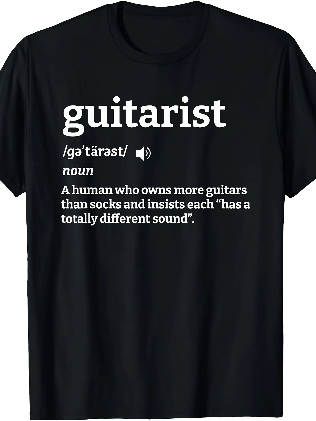 Guitarist T-Shirt with Funny Dictionary Definition, Minimalist Breathable Cotton Novelty Tee for Musicians, Lightweight Shortsleeve Top, Rock Fan Birthday Gift, Casual, Unisex, Classic, Menswear, Print, Round Neck, Stylish, Jogger, Relaxed Fit, Funny Text