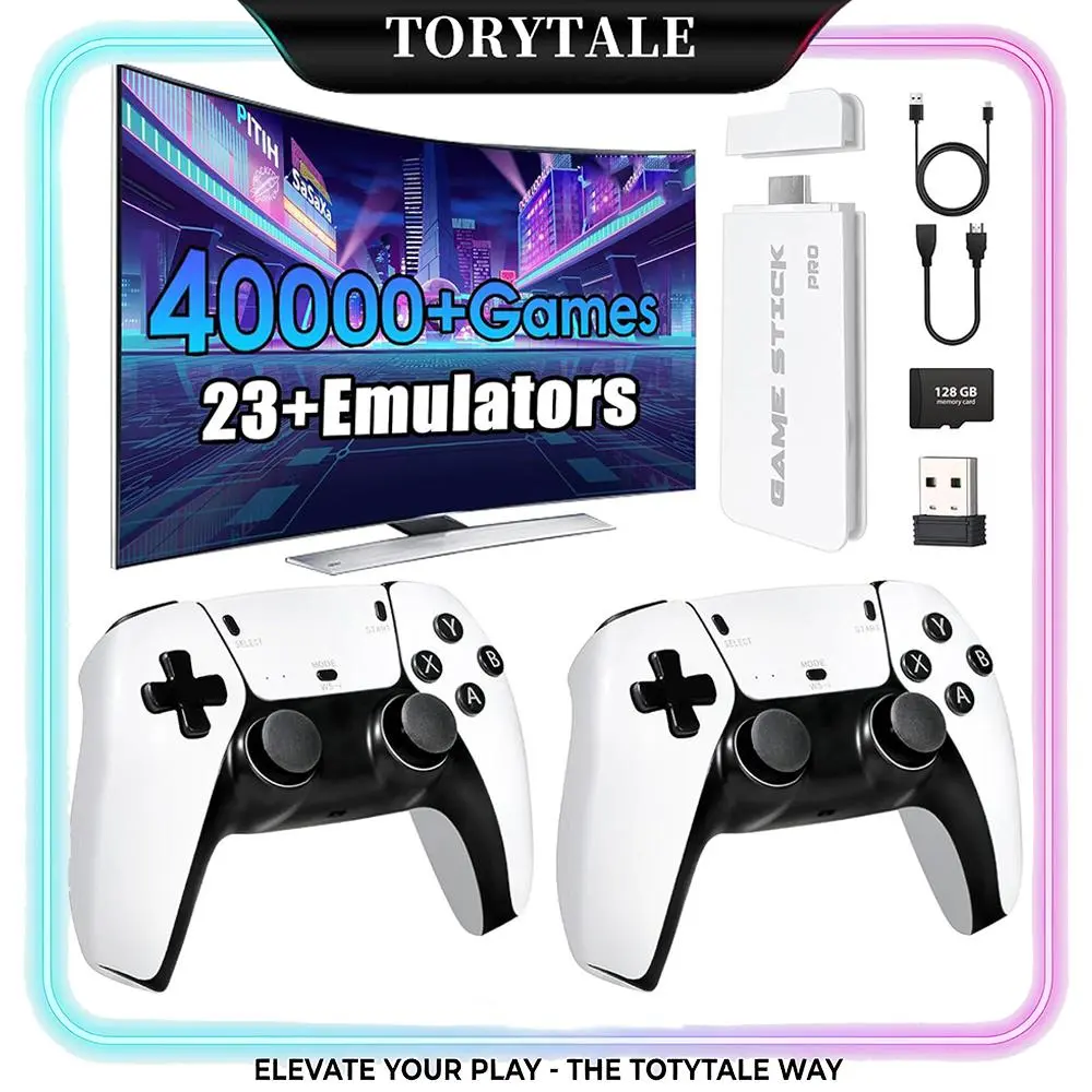Portable 2026 Retro Arcade Game Stick - 128GB Plug & Play TV Gaming Console, Built-in Classic Games, 23 Emulators, HDMI Output, Dual 2.4G Wireless Controllers, Cool Gadgets Tools and Gadgets for Dads