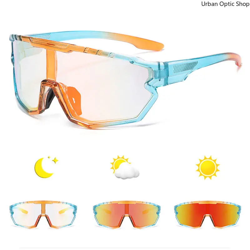 Photochromic Cycling Sunglasses for Men, UV400 Protection Color-Changing Sports Goggles, Anti-Glare Windproof Outdoor Eyewear for Cycling, Driving, Racing, Volleyball