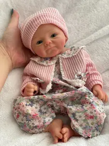 Adorable Full Silicone Reborn Baby Doll 13 Inch 33cm Soft Touch Realistic Artist Doll with Cute Face & Floral Clothes Perfect Christmas Gift for Kids Over 3 Years Old