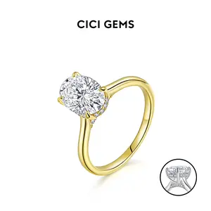 CICI GEMS Oval Cut Moissanite Hidden Halo Ring for Women High Setting 2CT D VVS1 18K Gold Plated Lab-Created Hypoallergenic Wedding Engagement Anniversary Gift Fine Jewelry R02