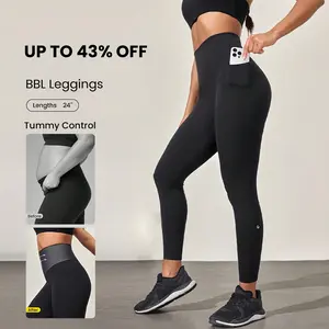 GLOWMODE 24'' BBL CoreHold Tight Fit Boning Tummy Control FeatherFit-Sculpt Leggings with Side Pockets Medium Impact