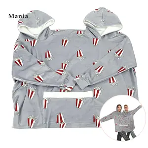 Couple Pajamas, Funny Popcorn Flannel Couple Matching Pajamas, Oversized Hoodies Sweatshirts, Thickened Home Clothes with Pockets, Unique Couple's Christmas Gift