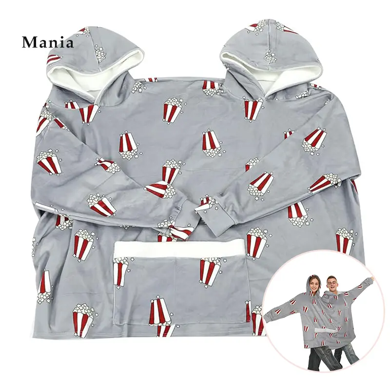 Couple Pajamas, Funny Popcorn Flannel Couple Matching Pajamas, Oversized Hoodies Sweatshirts, Thickened Home Clothes with Pockets, Unique Couple's Christmas Gift,back to school,back to school haul