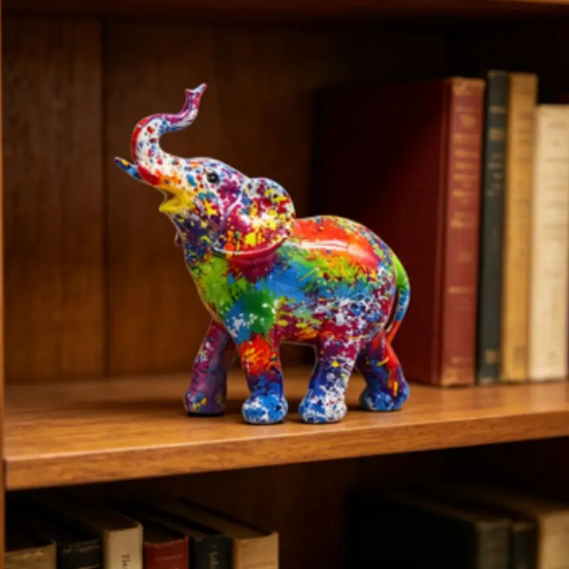 Creative Colorful Lucky Elephant Resin Craft Statue, Resin Animal Sculptures, Decorative Art Figurine, Living Room Decoration, for Living Room Bedroom TV Stand Bookshelf Office, Best Gift, Decorative Piece, Figurines Decor