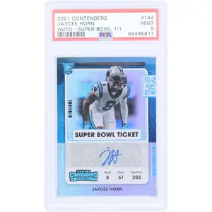 Jaycee Horn Carolina Panthers Autographed 2021 Panini Contenders Superbowl Ticket #144 #1/1 PSA Authenticated 9 Rookie Card - Fanatics Authentic Certified