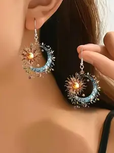 Boho Sun Moon Pendant Earrings for Women, Geometric Pattern Bohemian Style Jewelry, Fashion Lightweight Gift, Elegant Party and Daily Wear Design, Trendy Jewelry