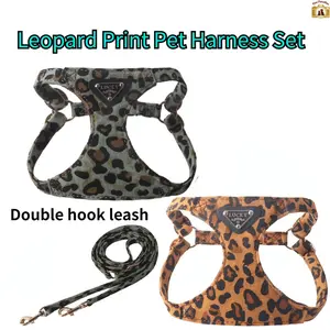 Leopard print pet harness set, cat and dog double hook leash, stylish and eye-catching design, pet Valentine's Day gift