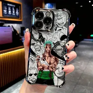 Hot Anime Swordsman Pirate Zoro Phone Case for iPhone 17 Air 16 15 14 13 12 11 Pro Max Plus & Samsung, Shockproof Transparent Soft Cover, Wireless Charging & Tempered Glass Protection