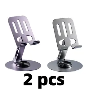 2PCS Phone Tablet Holder Metal Phone Stand 360° Rotation All Kinds Cellphone Foldable Scalable Office Desk Adjustable Portable for Travel