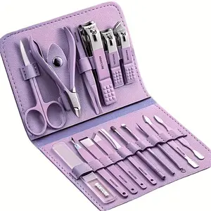 Violet Cutics Nail Clippers Holiday Haul Set 16 Piece Stainless Steel Manicure Pedicure Kit with Travel Case Durable Sharp Tools for Fingernail Toenail Care Perfect Gift for Wife Girlfriend Cute Girl Cuticle Pusher