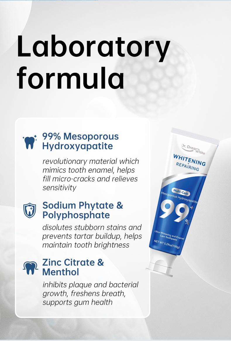 Dr.DreamWhite Mesoporous Hydroxyapatite mHAP Toothpaste | Ultra Whitening  &  Enamel Reparing | Fresh Breath | Cucumber Melon & White Tea Flavor | 5.29oz