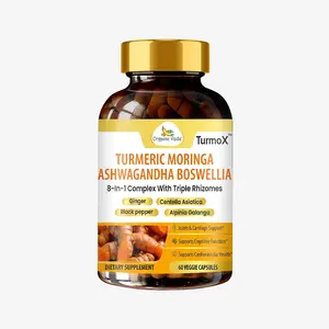 Organic Veda TurmoX Turmeric Curcumin Supplement with Moringa, Ashwagandha, Boswellia Extract Capsules – Triple Rhizomes 8 in 1 Antioxidants, Joints Support Supplement with Black Pepper Extract - 60 Capsules