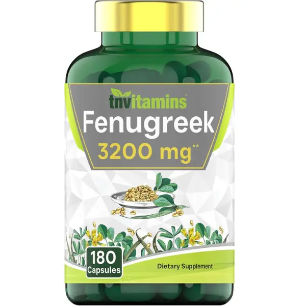 tnvitamins Fenugreek Capsules: 3200 mg - 180 Capsules | Fenugreek Supplement for Men & Women | Fenugreek Seed Powder Extract | Non-GMO | Made in The USA!