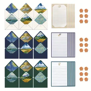 60 Pcs Famous Painting Series Stationary Paper and Envelopes Set Including 24 Sheets Lined Writing Papers 18 Matching Envelopes 18 Wax Sealer Stickers, 5.5 x 8.25 Inch
