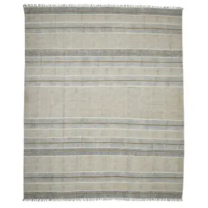 HomeRoots 532039 8x12 ft. Geometric Flatweave Handmade Distressed Fringe Area Rug, Brown, Large-Format Area Rug, Fringe Area Rugs, Large-Format Area Rugs