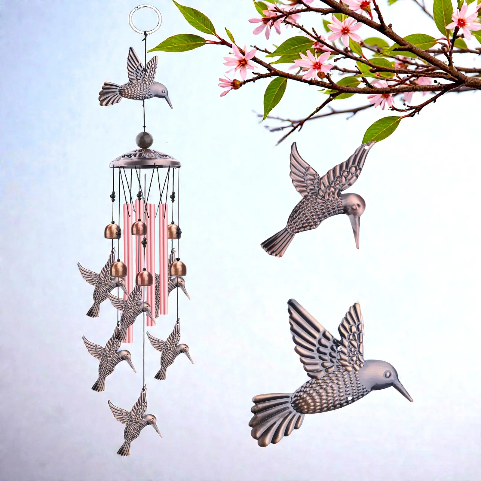 Outdoors metal Hummingbird wind chimes - Unique Gift house decor Wind Chimes， Memorial Windchimes,Gift for Home Yard Outdoor Garden decoration