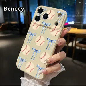 Straight Edge Phone Case for iPhone 17 15 16 14 Pro Max 13 12 11 XR XS Plus Air E  Ribbon and Baseball Pattern Pattern Anti-Scratch Shockproof TPU Bumper Drop-proof Cover Cellphone Protective