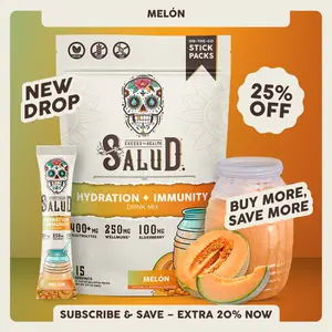 Salud 2-in-1 [Hydration + Immunity] Electrolytes, Immune Support, Dairy & Soy Free - 400mg Electrolytes, 250mg Wellmune, 100mg Elderberry - Healthcare, Vitamin (15 Servings), Coconut, Sugar, Daily Health Bundle, Essential Minerals Supp