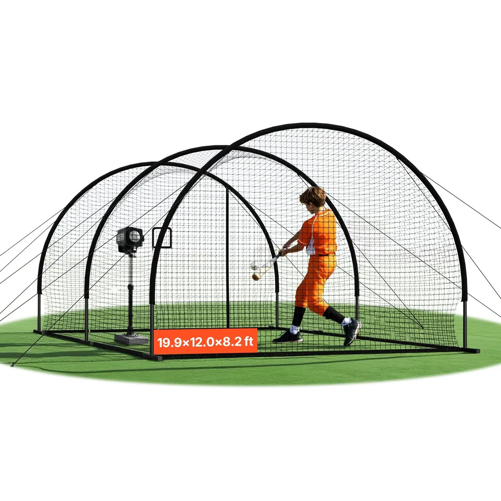 Baseball Batting Cage for Indoor and Outdoor Practice, 19.9 x 12.0 x 8.2 Feet Freestanding Portable Batting Cage with 30-Ply Knotted HDPE Netting, Pitching Machine Opening, Hitting Cage Net for Backyard Training and Team Drills