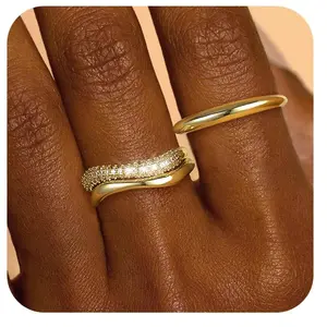 Gold/Silver color Rings for Women, Stackable Silver Wave Ring Set Simple Band Rings for Women non tarnish rings Stacked Stack Cubic Zirconia Rings Fashion Jewelry for Women Size 5-10