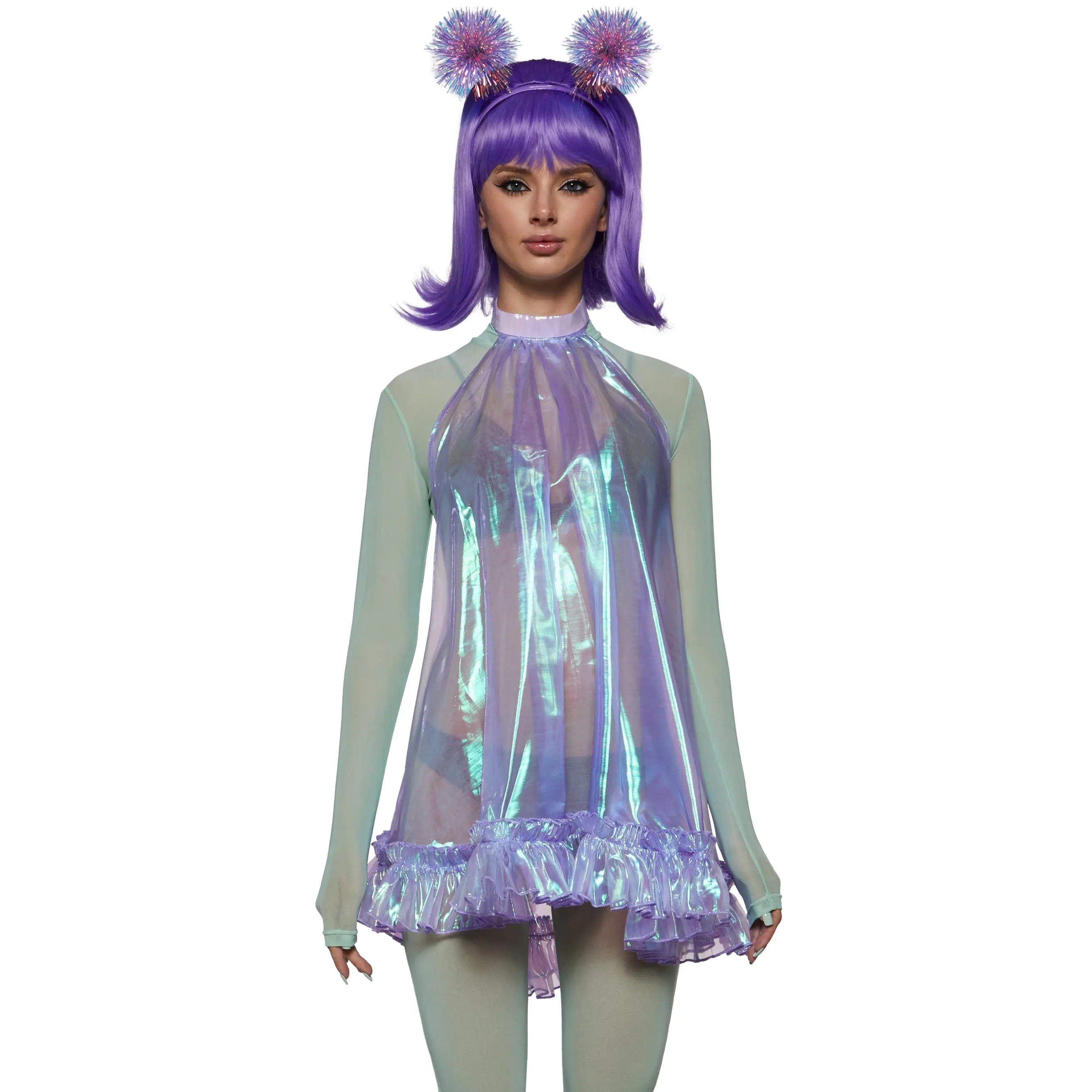 Retro Alien Girl Bodysuit Costume - Light Blue