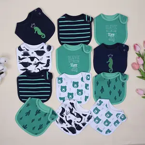 12-Pack Waterproof Baby Bandana Bibs for Boys & Girls, Cartoon Print Adjustable Snap Bibs, Soft Absorbent Feeding & Drooling Bibs for Teething, Eating & Everyday Use All Seasons