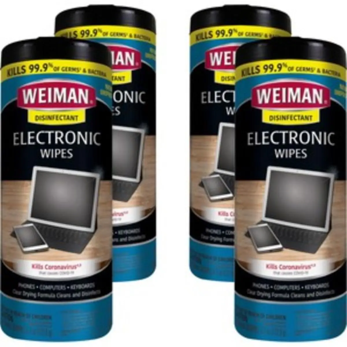 Weiman Lint-Free Electronic Wipes - Portable Cleaning Supplies, 7x8 in, 30 Count per Pack, 4-Pack Bundle - for Cleaning Monitors, Cell Phones