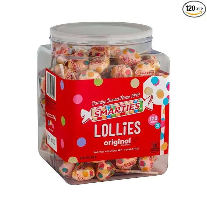 Smarties Double Lollies - Gluten Free, Peanut Free, Fat Free Assorted Fruity Flavors Lollipops - Low Calorie Perfect for Birthdays, Parties - Made by US Candy Company Since 1949-36 oz 120 Count