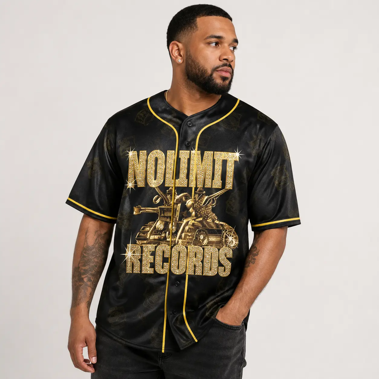 Nolimit Records Baseball Jersey, Men’s Button-Up Graphic Streetwear Shirt with Front and Back Print