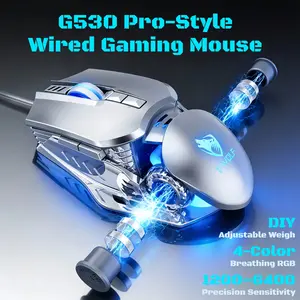 T-WOLF Wired Gaming Mouse – Adjustable Weight, Cyberpunk 7-Button Ergonomic, Full-Size, Precision Sensor, Macro Support, FPS / MOBA / RTS Ready