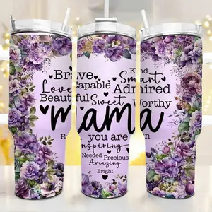 Mama Affirmation 40oz Tumbler, Kind Brave Beautiful Mama Cup, Purple Floral Mother's Day Gift, Heartfelt Gift For Mum 2026, Inspiring Mama Travel Mug, Positive Quotes Water Bottle, Gift For New Moms, Empowering Motherhood Drinkware, Best Mom Ever Gift