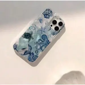 1pc Blue Ocean Octopus New Style Feather Acrylic  Case, High Quality Suitable for  iPhone 17 Pro Max /16/15/14/13/12/11, Perfect Gift for Holidays, Birthday, Girlfriend, Boyfriend, Friends, or Yourself