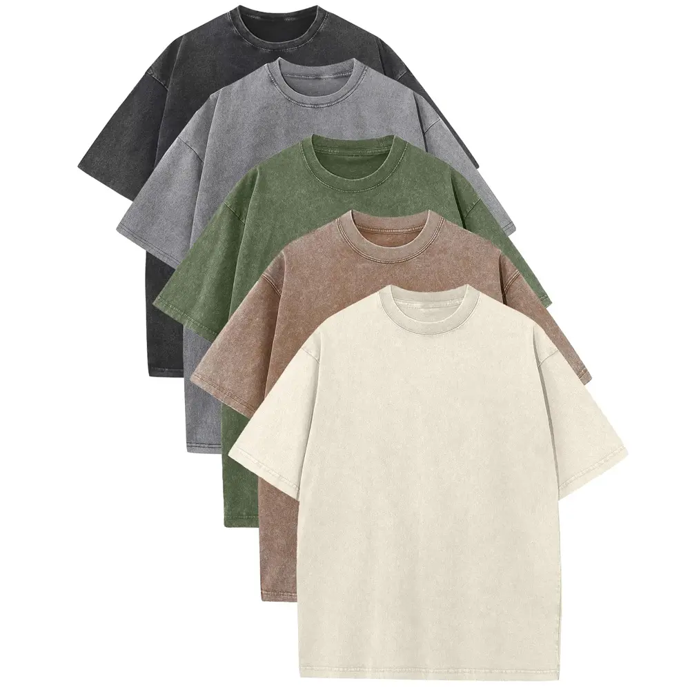 Arssm 5 Pack Acid Wash Unisex Oversized Cotton T-Shirt Crew Neck Half Short Sleeve Summer Top Casual Loose Fit Solid Streetwear Comfortable Tees