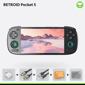 Retroid Pocket 5【Pre-configured】Handheld Console SD865【Buy 1 Get 1 Multi-port Adapter+1 8K Projection Cable+1 Type-C Cable+1 ROMs Card】Android 13 Adreno 650 8GB LPDDR4x 5.5-inch AMOLED 1080P Active-cooling 5000mAh WiFi Ready to Play Gift Package