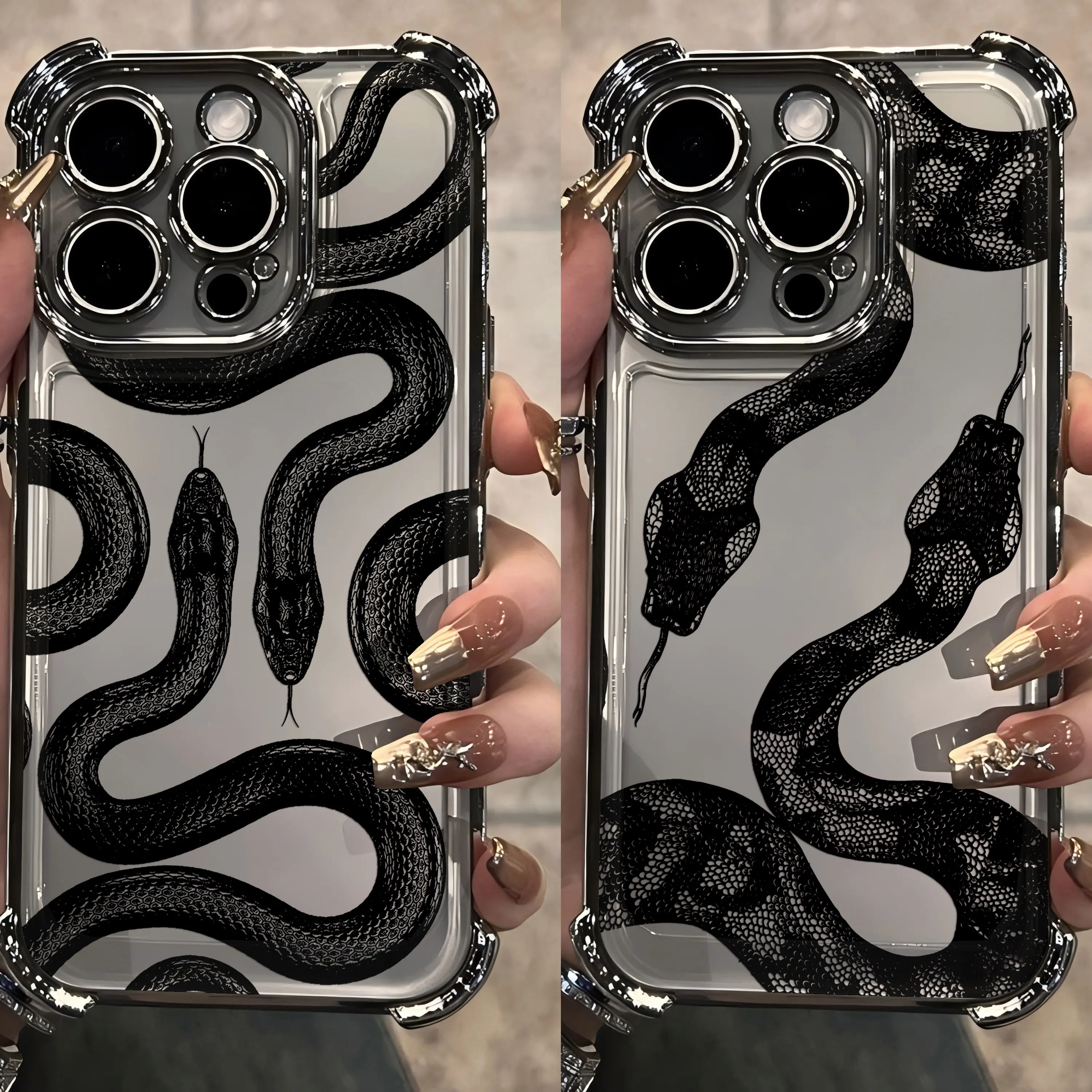 Luxury vintage black snake pattern coated phone case, shockproof airbag design, compatible with iPhone 17/16/15/14/13/12/11/X/XS/XS Max, a holiday gift for friends, family, and yourself, Cover, Accessories, Smartphone, Cellphone