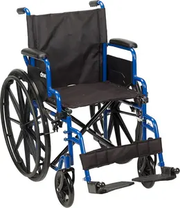 Blue Streak Lightweight Wheelchair with Swing-Away Footrests and Flip-Back Arms, Portable Folding Wheelchair for Adults and Seniors, 18 Inch Seat