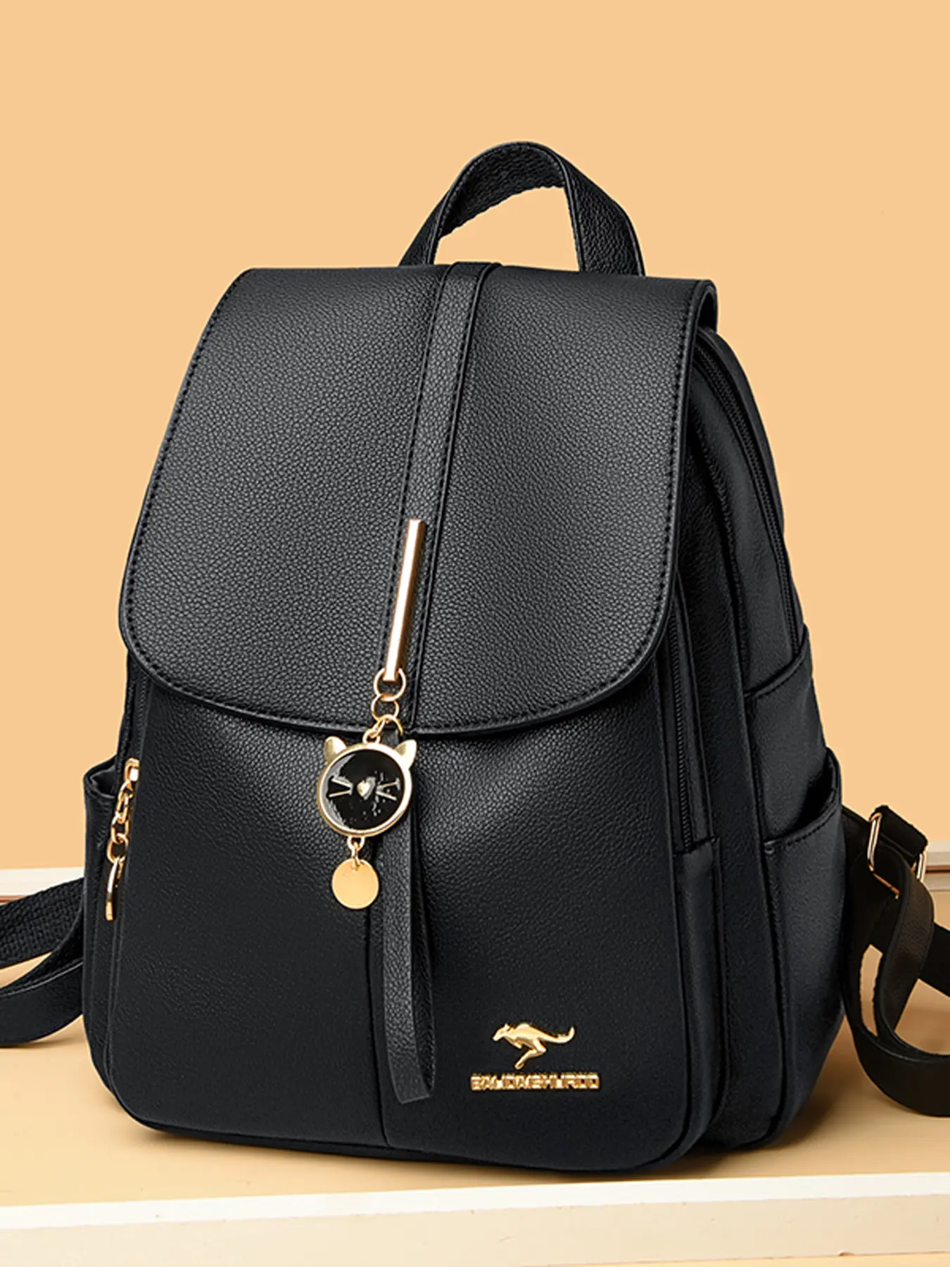 Large-Capacity Black Soft Leather Backpack Lightweight Casual Daypack Multi-Pocket Design Anti-Theft Shoulder Bag Fashionable Versatile Commuter Tote Mom-Style Travel Bag Spring Women's Handbag Backpacks Women Stylish Daypacks Backpack For Travel