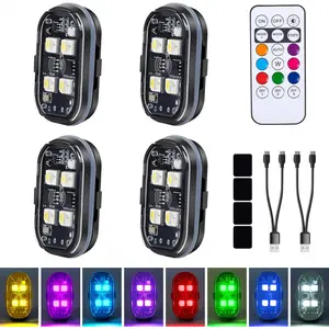 Upgraded 4LEDs 4PCS Wireless LED Strobe Lights with Remote Control, 8 Colors Type-C Rechargeable Led Lights Anti Collision Warning Light for Car Motorcycle
