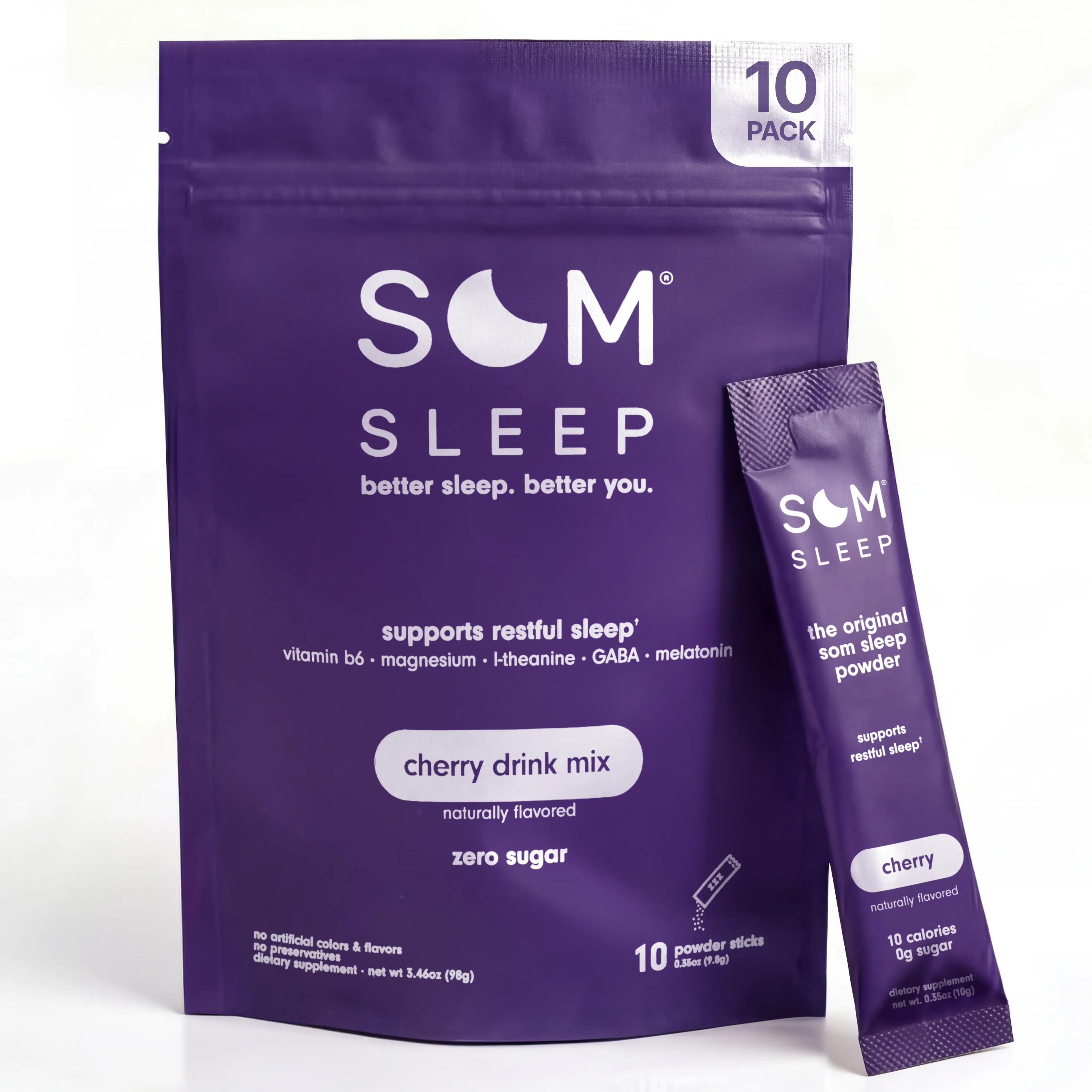 Som Sleep Nighttime Sleep Aid Powder Drink Mix - 10 Servings, 0 Sugar, Sleep Supplement with Magnesium, Vitamin B6, L-Theanine, GABA, Melatonin, Supplement for Relaxation and Sleep (Berry, Cherry, Mango, Tangerine)