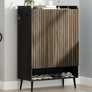 YJ-Garvee Large 6-Tier Shoe Cabinet with Adjustable Shelves and Doors, Metal Hooks, Rounded Corners, Suitable for Entryway, Hallway, or Living Room, Holds 25-30 Pairs