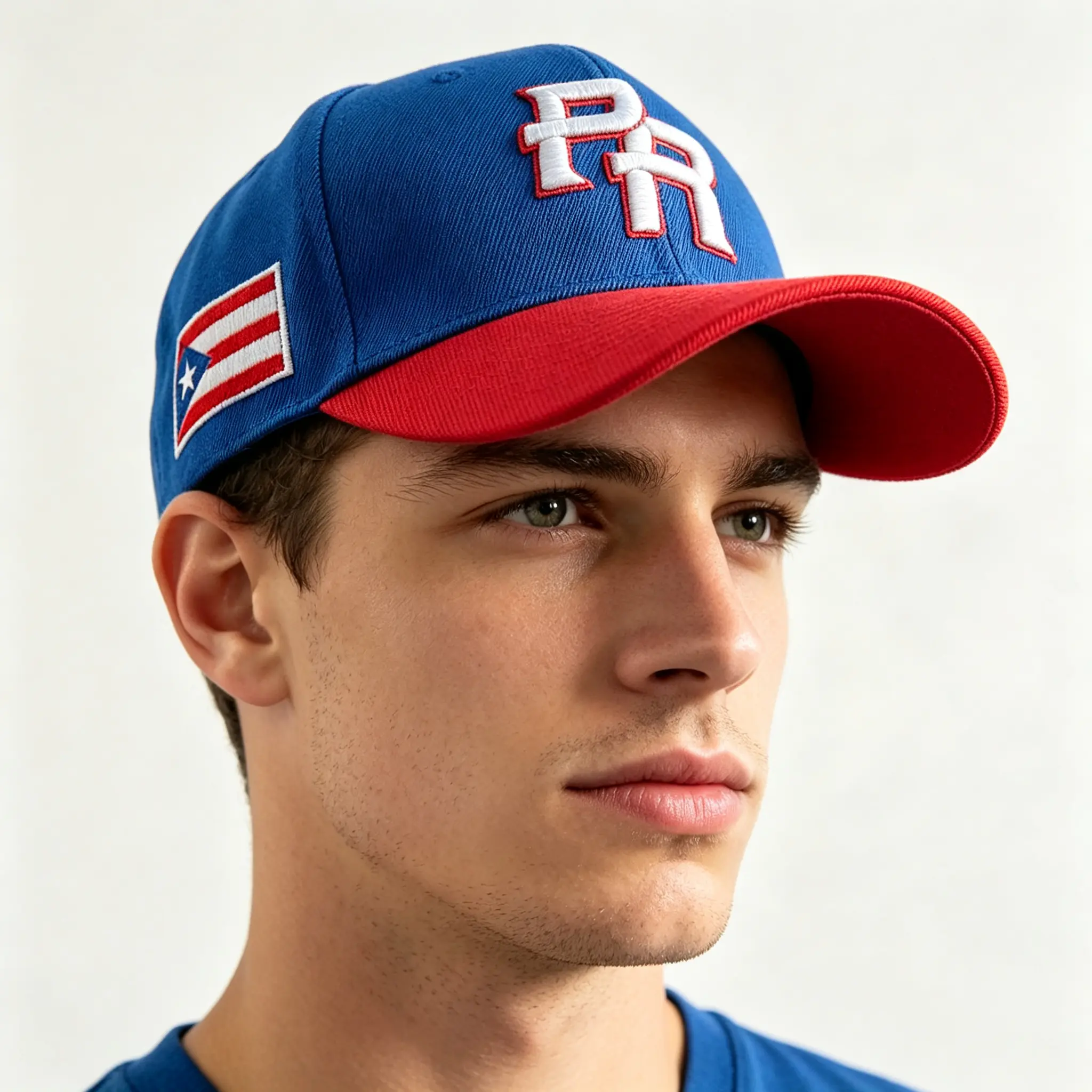 Blue Red Two-Tone Puerto Rico PR Embroidered Baseball Cap, 3D Puff PR Letter Logo Adjustable Metal Buckle Dad Hat, Puerto Rican Pride Casual Sun Hat for Men Women