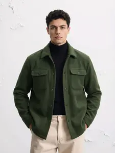 Men's Casual Thick Woven Solid Pocket Jacket Coat, Fitted Design for Work & Outdoor, Lightweight for Fall Winter Season