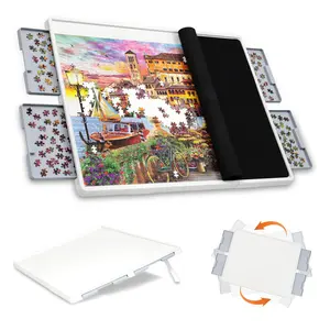 playboda 1500 Pieces 2-in-1 Tilting & Rotating Puzzle Board with Drawers and Cover, 35"x27" Portable Spinning Plastic Jigsaw Puzzle Table for Adults, Upgraded Lazy Susan