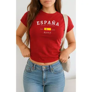 Spain Baby Tee, España Y2K Crop Top, Vintage Madrid Flag Shirt, Iberian Aesthetic Tee, Spanish Pride T-Shirt for Women