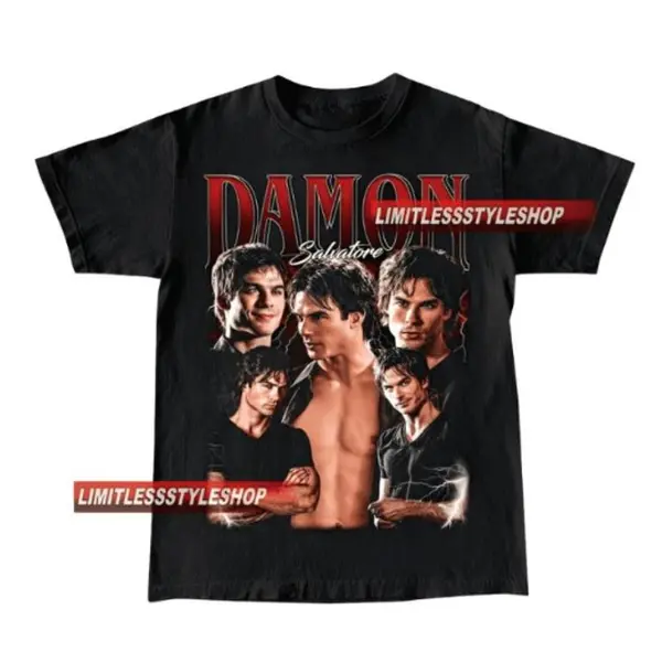Vintage Damon Salvatore T-Shirt, Unisex Man And Women Graphic Tee, The Vampire Diaries Shirt, Ian Somerhalder Merch, Unisex Cotton Graphic Spandex Casual Cotton Sweatshirt, Hoodie