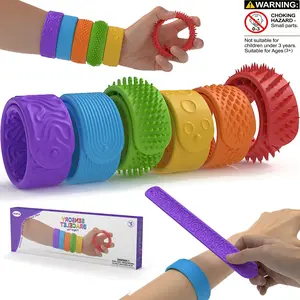 Silicone Fidget Toy Set, Textured Slap Bracelets for Kids & Adults, Calming Sensory Toys for Autism, Wearable Stress Relief Accessories, Fidget Band