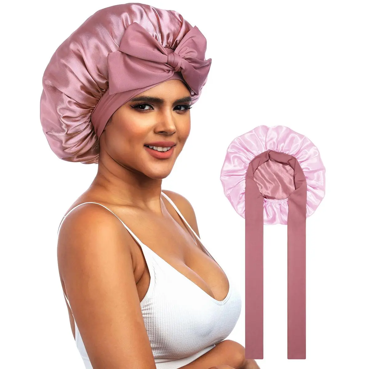 AWAYTR Women's Reversible Satin Hair Bonnet for Sleeping, Adjustable Double-Layer Solid Cap that Protects Hair, Casual Fashion Bathroom Accessory