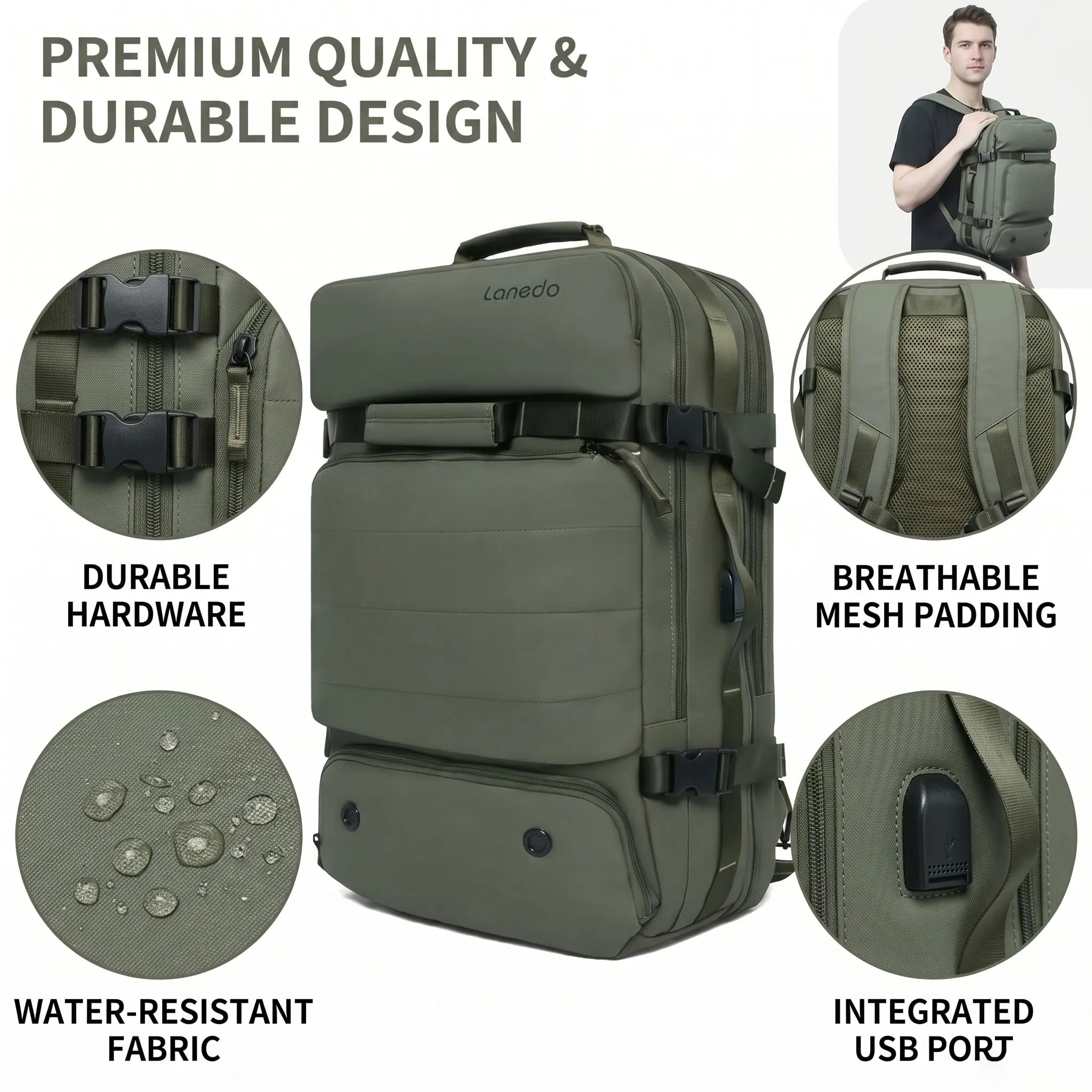 Large Capacity Travel Backpack – Durable Carry-On Luggage with Laptop Compartment, Wet Pocket, USB Charging Port for Business & Outdoor Use 2pcs